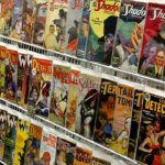 High-quality pulps lined the display rack behind John Gunnison’s tables. There were relatively few low-quality pulps, but plenty of mid-range and higher quality ones.