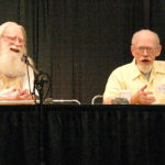 Guest of honor Phil Klass, right, who often wrote under the name William Tenn, provided an entertaining remembrance of the science fiction pulps. Pulpcon’s Rusty Hevelin is at left.