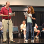 Scott Hartshorn and Sue Irmo played Lamont Cranston/The Shadow and Margot Lane in the Pulpcon Players’ adaptation of “Death Triangle” on Saturday night.